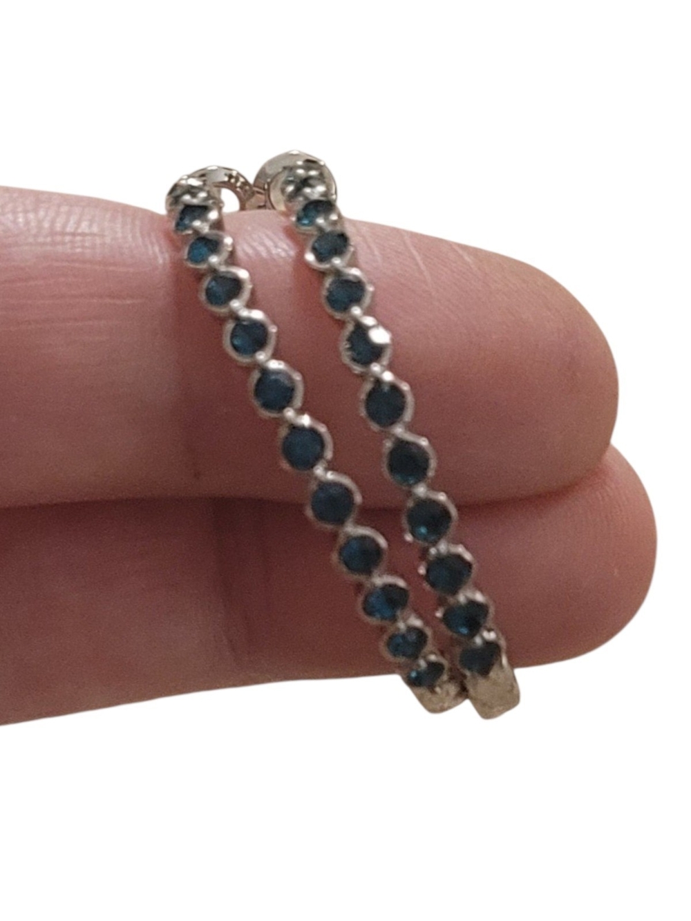 Silver Hoop Earrings with Emerald Stones